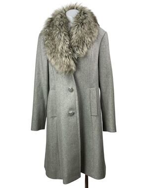 Kate Spade Gray Wool Long Sleeves Faux Fur Collar Shawl Winter Coat Jacket Sz L